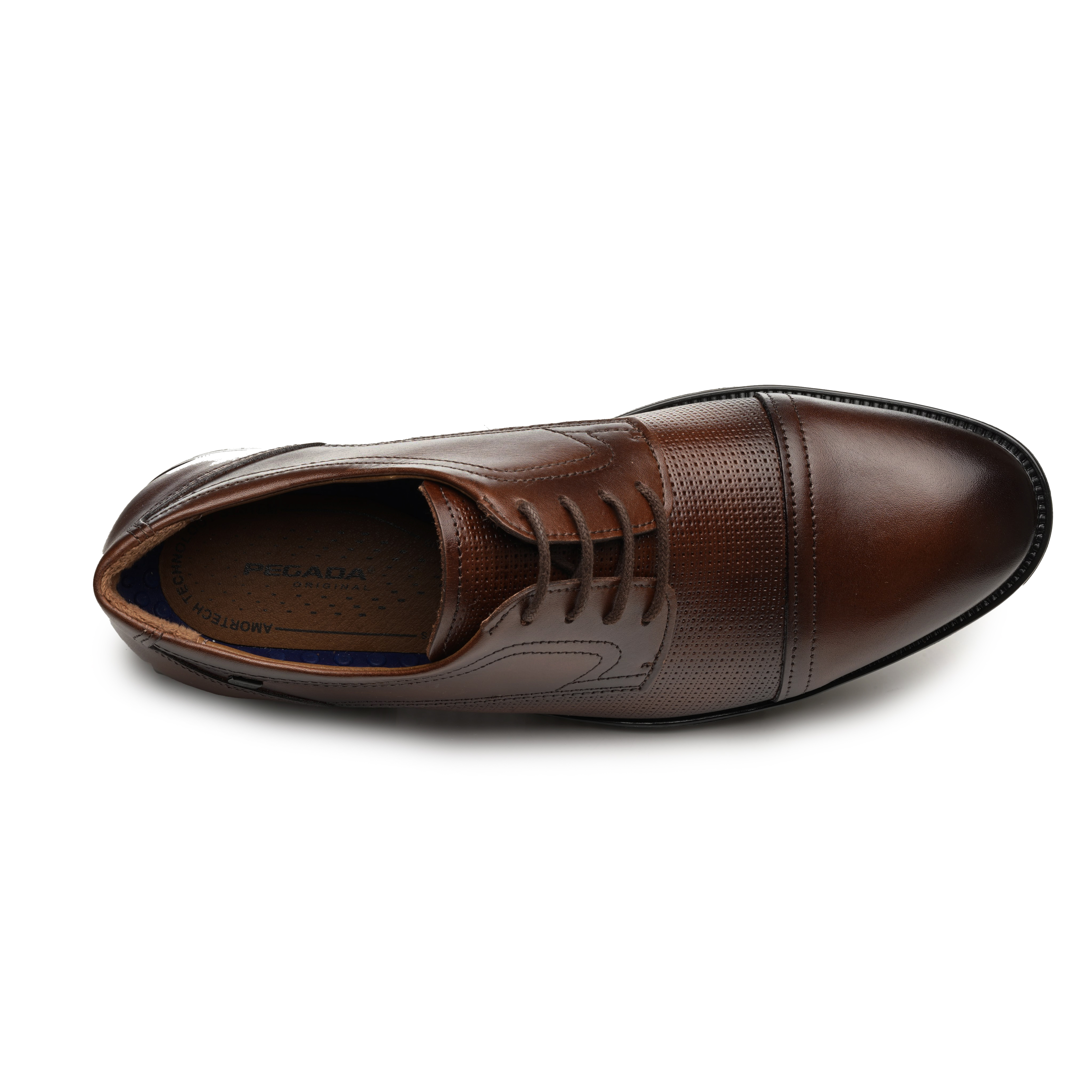 Sapato social Pegada masculino em couro pinhão, destaque para conforto e design elegante